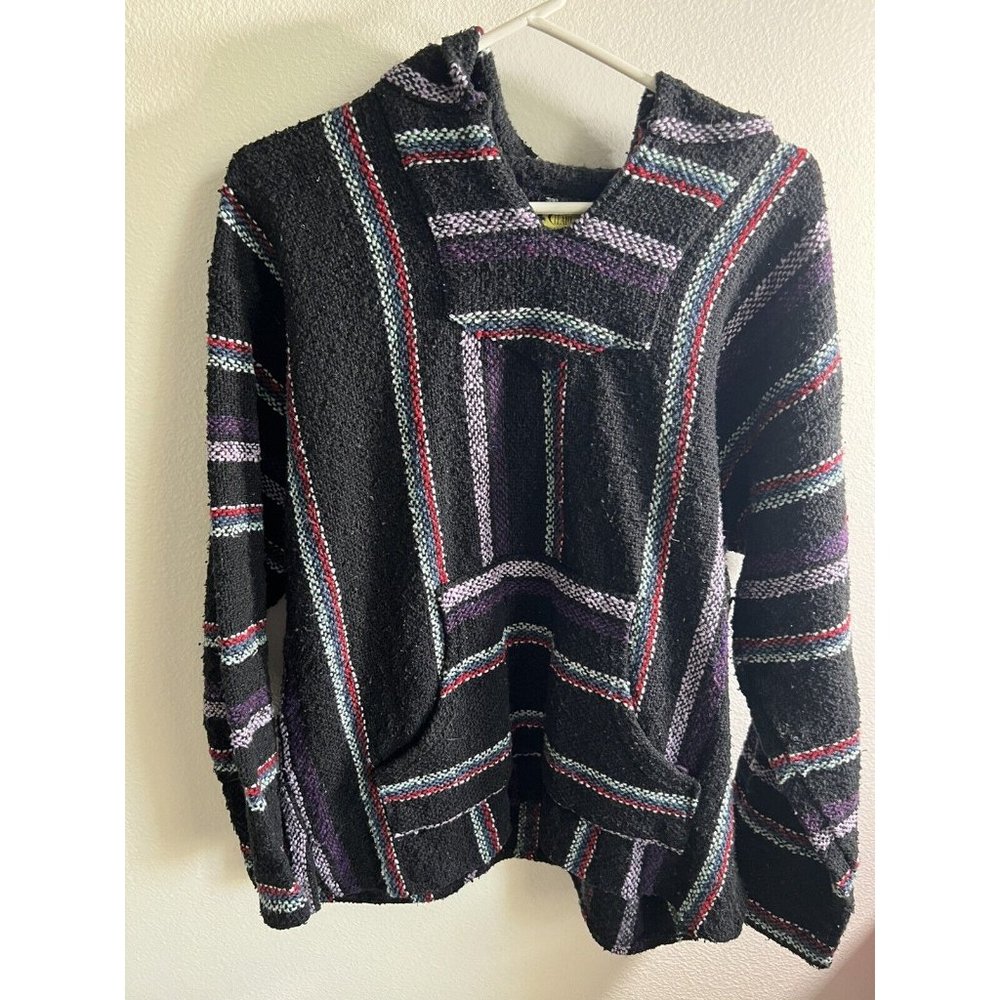 Frank’s Textiles Size L Hoodie Striped Bohemian Surfer Style Mexico Baja Jacket